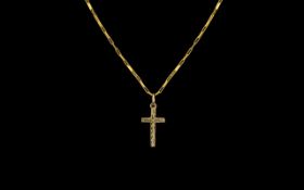 9ct Gold Cross & Chain. 9ct gold cross, suspended on a fancy link chain, fully hallmarked gold.