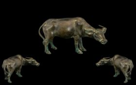 Oriental Green Patinated Bronze Figure of a Water Buffalo;