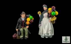 Royal Doulton Pair of Handpainted Porcelain Figures - 1. 'Biddy Penny Farthing' HN 1843, designer L.