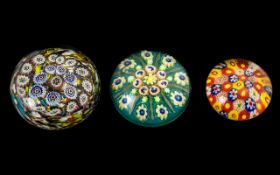Millefiori Paper Weights ( 3 ) In Total. 1 Has Chips, Please See Image. Largest Is 3 Inches In