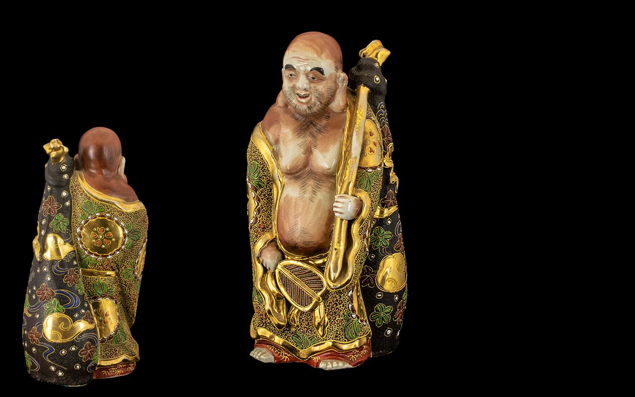 Japanese Ceramic Satsuma Impressive Okimono Large Male Figure with moriage decoration.