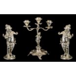 French Art Nouveau Period Figural Silver Three-Branch Candelabra of pleasing proportions.