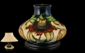 Moorcroft Impressive and Large Tubelined Squat Shaped Lamp Base ' Anna Lily ' Design.