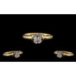 Contemporary Designer Ladies 18ct Gold Single Stone Emerald Cut Diamond Set Dress Ring.