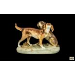 Royal Dux Large and Impressive Porcelain Figure Group of a Pair of Hunting Dogs Looking Skywards.