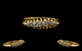 Antique Period - Attractive 18ct Gold 5 Stone Diamond Set Dress Ring - Gallery Setting.