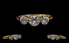 Ladies Attractive 1920s Period 18ct Gold 3 Stone Diamond Dress Ring of good quality.