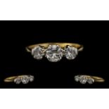 Ladies Attractive 1920s Period 18ct Gold 3 Stone Diamond Dress Ring of good quality.