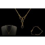 Ladies 9ct - Attractive Stone Set Necklace / Drop with Matching Bracelet. Both Marked for 9ct, As