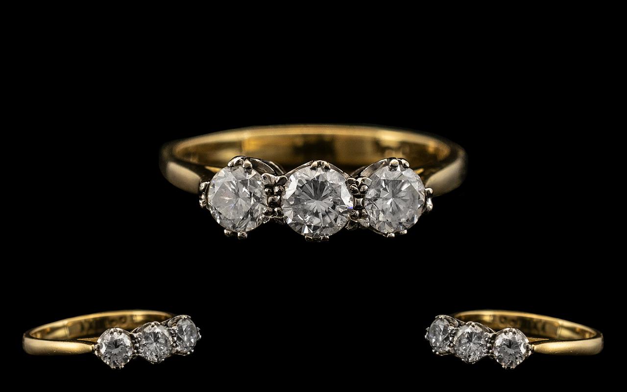 18ct Gold Ladies Attractive 3 Stone Diamond Ring fully hallmarked 750 - 18ct, circa 1950s.