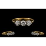18ct Gold Ladies Attractive 3 Stone Diamond Ring fully hallmarked 750 - 18ct, circa 1950s.