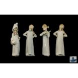 Lladro Hand Painted Porcelain Figures ( 4 ) In Total. All Featuring Young Girls In Night Dresses.