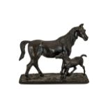 Bronze Figure of a Mare & Foal, early 20th Century, after the original. signed Fratin.