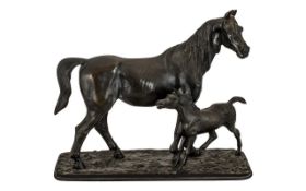 Bronze Figure of a Mare & Foal, early 20th Century, after the original. signed Fratin.
