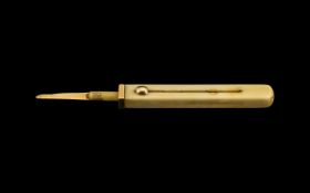 Sampson Mordan Gold & Ivory Tooth Pick. 19th Century/early 20th Century ivory and gold tooth pick.