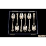 Elizabeth II Top Quality Set of Six Solid Silver Teaspoons of Thick Gauge. With display box.