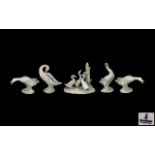 Lladro Collection of Geese Figures (5) all in various poses. Tallest figure 4.75" - 11.90 cm.
