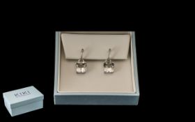 Kiki McDonough Classics 18ct White Gold Diamond and White Topaz Set Pair of Stunning Drop Earrings.