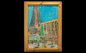 Mark Rodgers Listed Hull Artist, fine quality pastel drawing of the Blackpool Tower and Promenade,