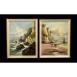 Frank Hider Pair of Signed Oil Paintings on Canvas, depicting a rocky coast and beach scene,