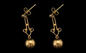 Arts & Crafts 9ct Gold Drop Earrings. Wonderful design of the Arts & Crafts movement.