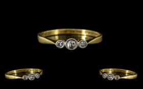 Antique Period - Attractive 18ct Gold and Platinum Pave Set 3 Stone Diamond Ring.