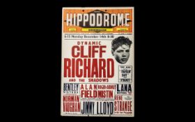 Cliff Richard Original Advertising Poster Board - Birmingham 1960. Size 15 x 10".
