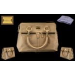 Modallu London Ladies Fashion Handbag In Beige Crocodile Skin with Gilt Mounts with Outer Cotton