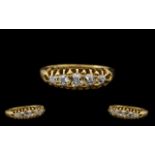 Antique Period 18ct Gold - Good Quality 5 Stone Diamond Set Ring, Gallery Setting with Full Hallmark