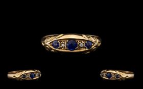 Antique Period - Mid 19th Century Diamond and Sapphire Set Ladies Dress Ring.