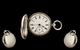Victorian Period Keywind Full Hunter Silver Pocket Watch. Bi-metal balance.