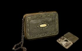 Early 20thC Brass Purse with filled interior, sovereign case for full and half mirror,