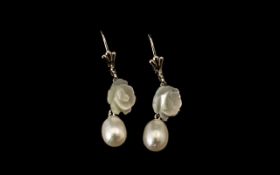 Fresh Water Pearl and Mother of Pearl Drop Earrings,