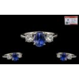 18ct White Gold 3 Stone Stunning Sapphire and Diamond Set Dress Ring of top quality.