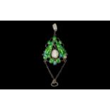 Art Nouveau Silver and Enamel Pendant true Art Nouveau style and shape. marked Sterling.