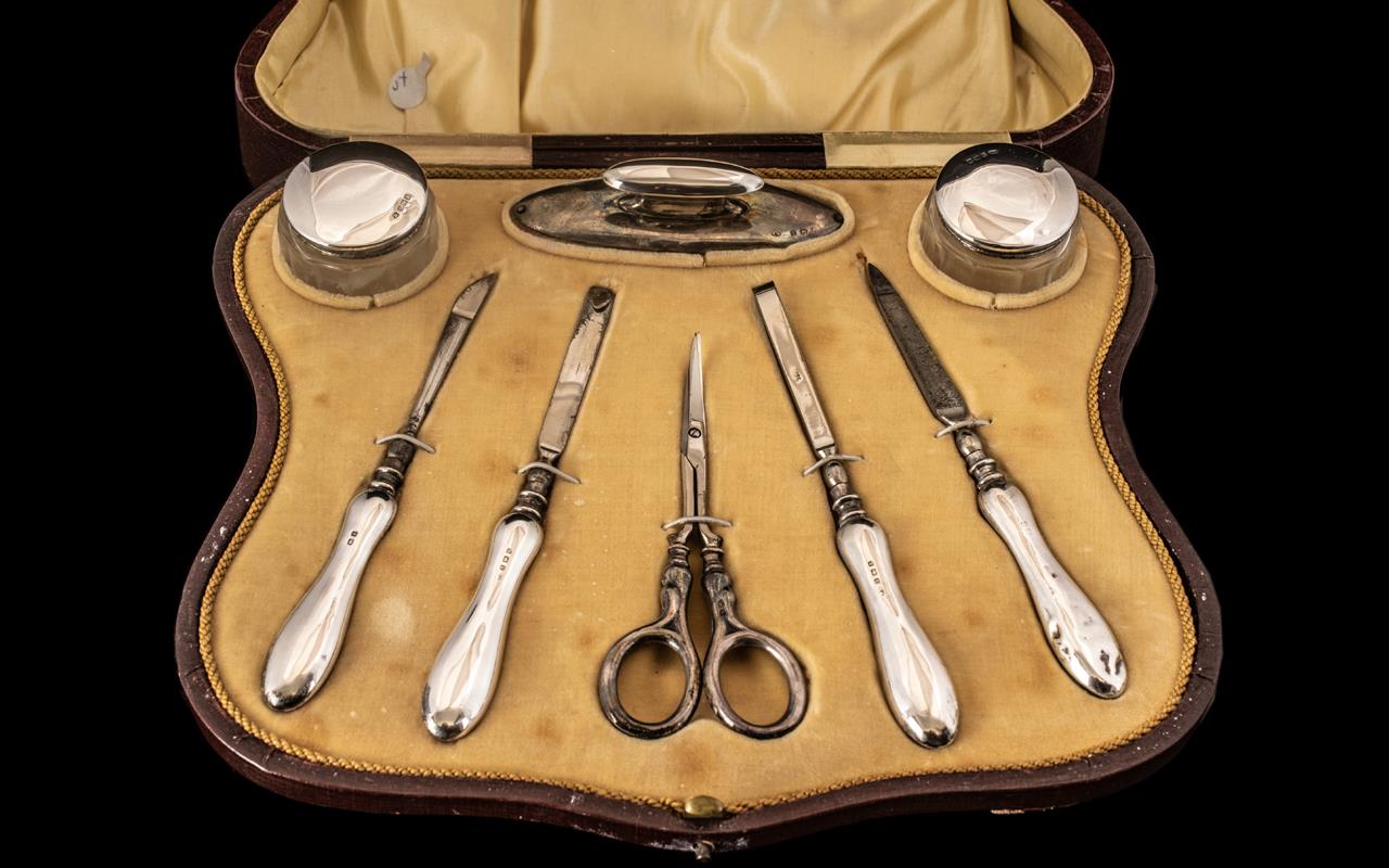 Edwardian Period Ladies Superb Boxed 8 Piece Silver Manicure Set of Excellent Quality and Condition.