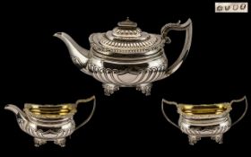 George III Top Quality Heavy & Impressive Gold Gilt Interior 3 Piece Silver Tea Service by Crispin