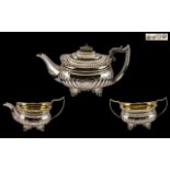 George III Top Quality Heavy & Impressive Gold Gilt Interior 3 Piece Silver Tea Service by Crispin