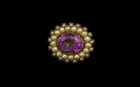 Georgian Amethyst & Seed Pearl Brooch set in 18ct gold.