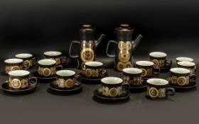 Denby 1970 Arabesque Coffee Set comprising large coffee pot, large hot milk pot, sugar bowl,