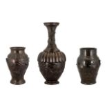 Three Japanese Meiji Period Bronze Vases of various sizes,