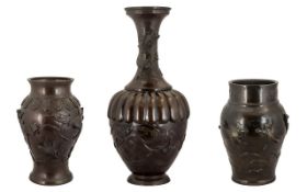 Three Japanese Meiji Period Bronze Vases of various sizes,