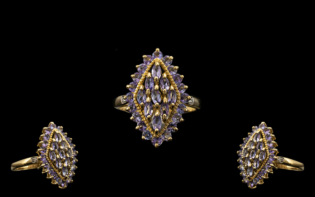 Ladies 9ct Gold Attractive Diamond & Amethyst Set Cluster Ring, Marquise shape. - Image 2 of 2