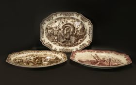 Three Large Modern Turkey Platters Transfer Printed By Wedgwood.