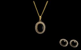 Sapphire & Diamond 9ct Gold Pendant & Matching Earrings.