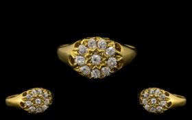 Victorian Period - Attractive and Top Quality 18ct Gold Diamond Set Star Burst Cluster Ring,