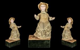 Mid Victorian Fine Quality Wind Up Musical Bisque Headed Doll Automaton; head,