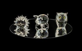 Swarovski Silver Crystal Figures ( 3 ) Figures In Total. Comprises 1/ Pig ' Large Crystal Tail,