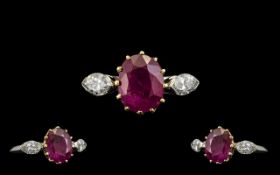 18ct White Gold - Superb Ruby and Diamond Set Dress Ring, Full Hallmark to Shank. The Central Oval