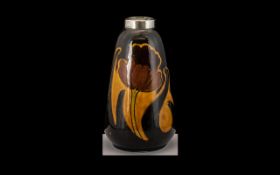 Art Nouveau Period Good Quality Stylised Tulips Lustre Vase of Tapered Form highlighted with silver